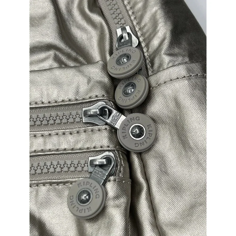 Kipling Bouree‎ Backpack School Bag Nylon Silver Beige Metallic BP4194 $114